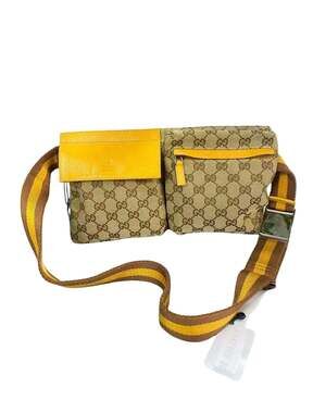 Gucci GG Monogram Canvas Waist Bag, Yellow Leather Trim, Belt Bag — Designer Str